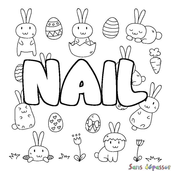 Coloriage pr&eacute;nom NAIL - d&eacute;cor Paques