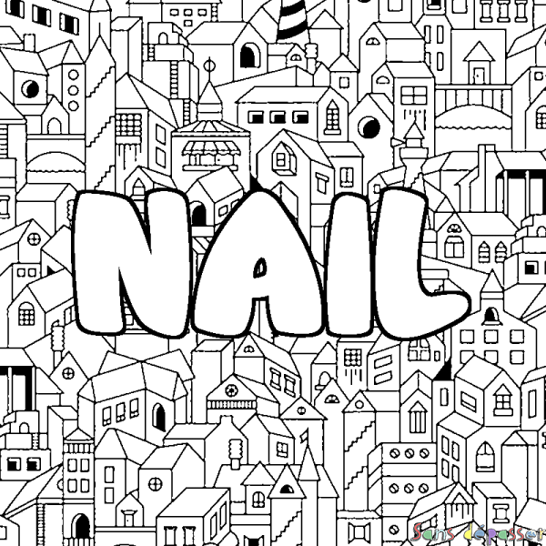 Coloriage pr&eacute;nom NAIL - d&eacute;cor Ville