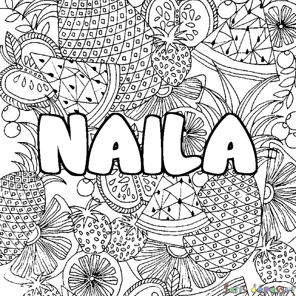 Coloriage prénom NAILA - d&eacute;cor Mandala fruits
