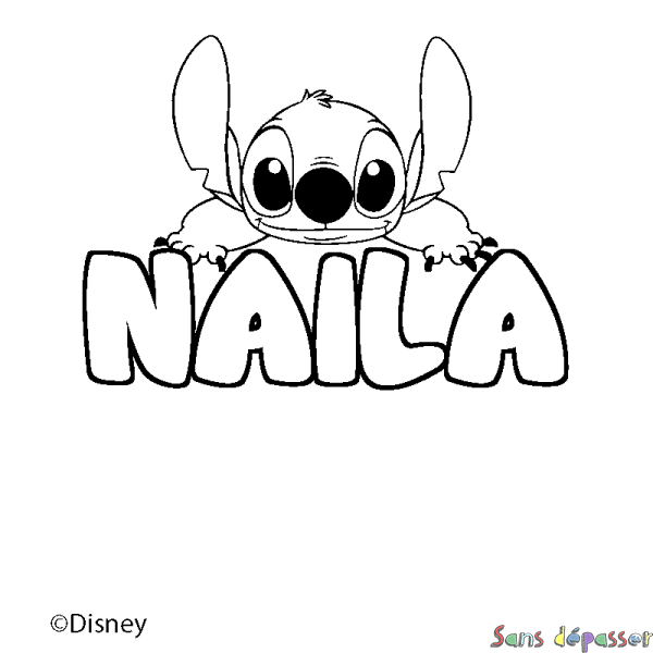 Coloriage pr&eacute;nom NAILA - d&eacute;cor Stitch