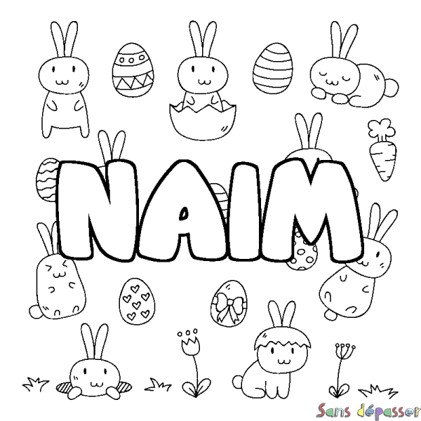Coloriage pr&eacute;nom NAIM - d&eacute;cor Paques