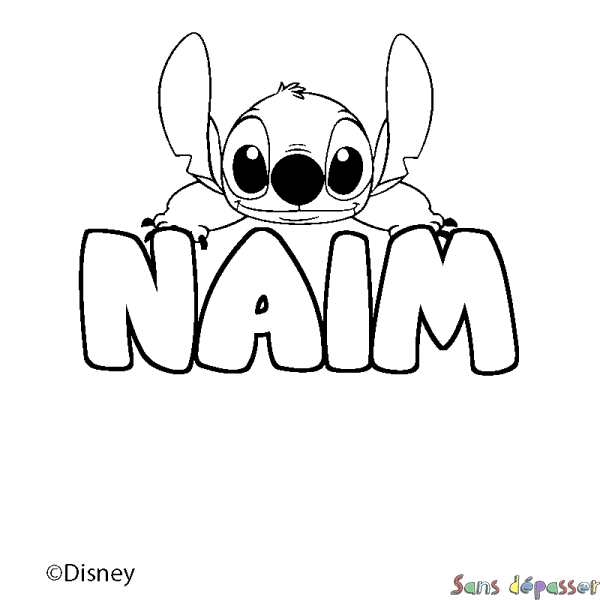 Coloriage pr&eacute;nom NAIM - d&eacute;cor Stitch