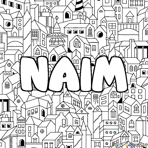 Coloriage prénom NAIM - d&eacute;cor Ville