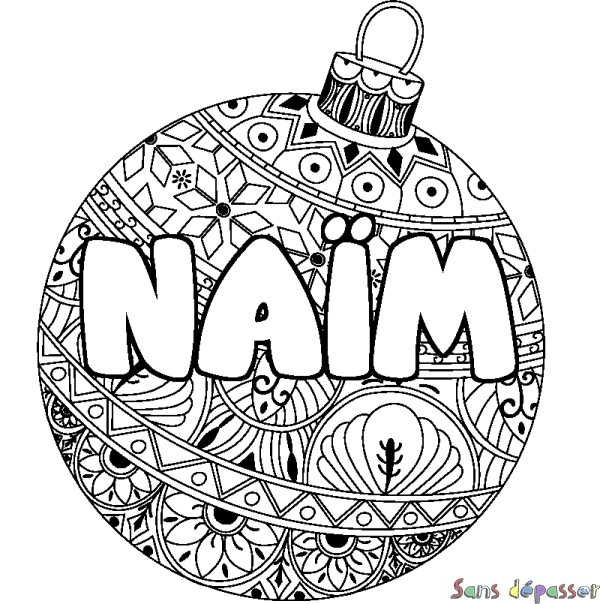 Coloriage pr&eacute;nom NA&Iuml;M - d&eacute;cor Boule de No&euml;l