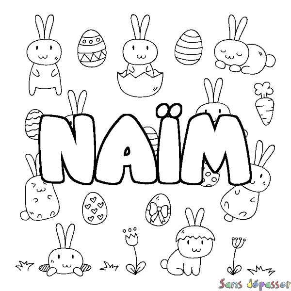 Coloriage pr&eacute;nom NA&Iuml;M - d&eacute;cor Paques