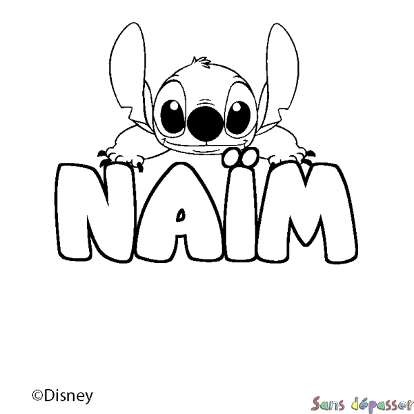 Coloriage pr&eacute;nom NA&Iuml;M - d&eacute;cor Stitch