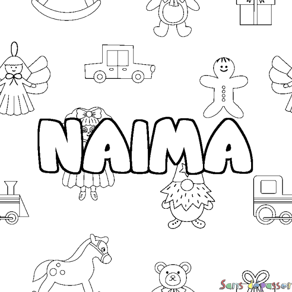 Coloriage prénom NAIMA - d&eacute;cor Jouets