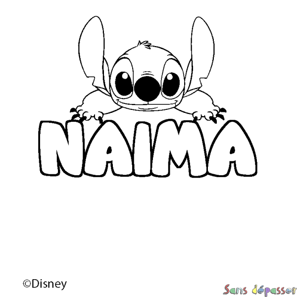 Coloriage pr&eacute;nom NAIMA - d&eacute;cor Stitch