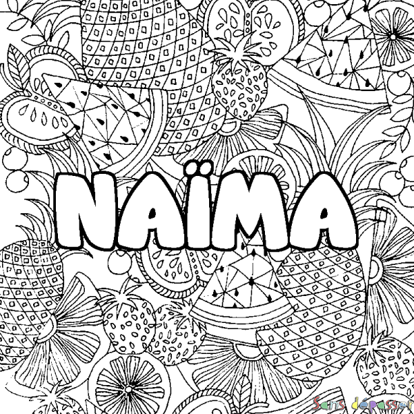 Coloriage prénom NA&Iuml;MA - d&eacute;cor Mandala fruits