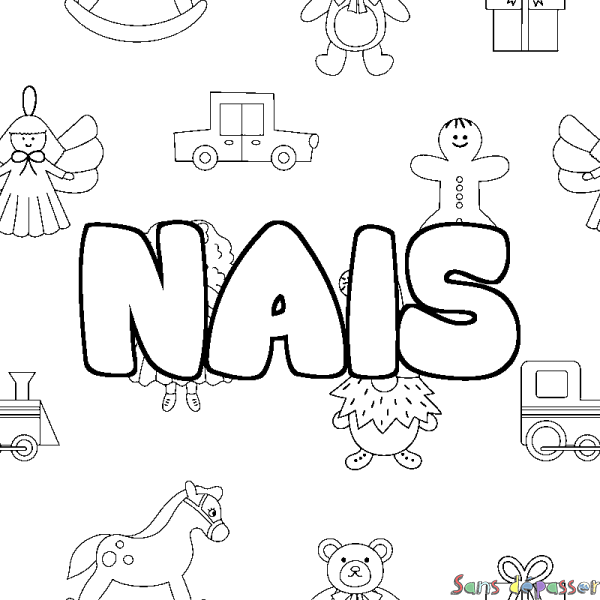 Coloriage pr&eacute;nom NAIS - d&eacute;cor Jouets