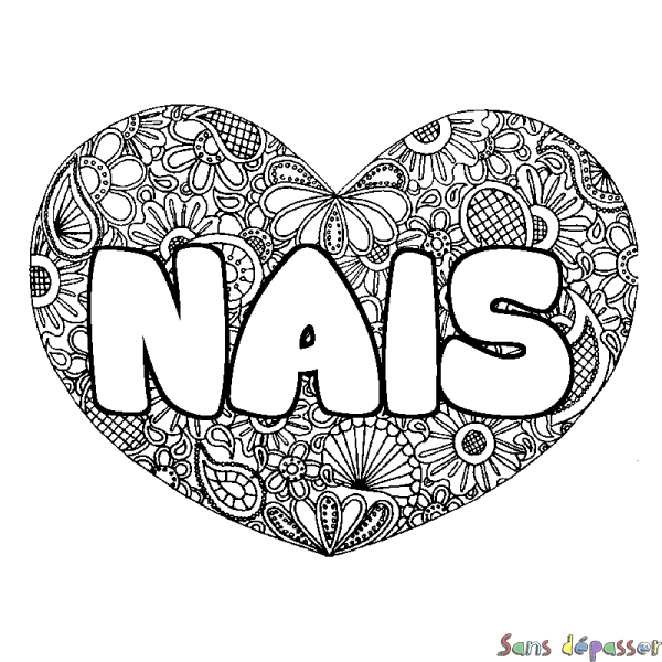Coloriage prénom NAIS - d&eacute;cor Mandala coeur