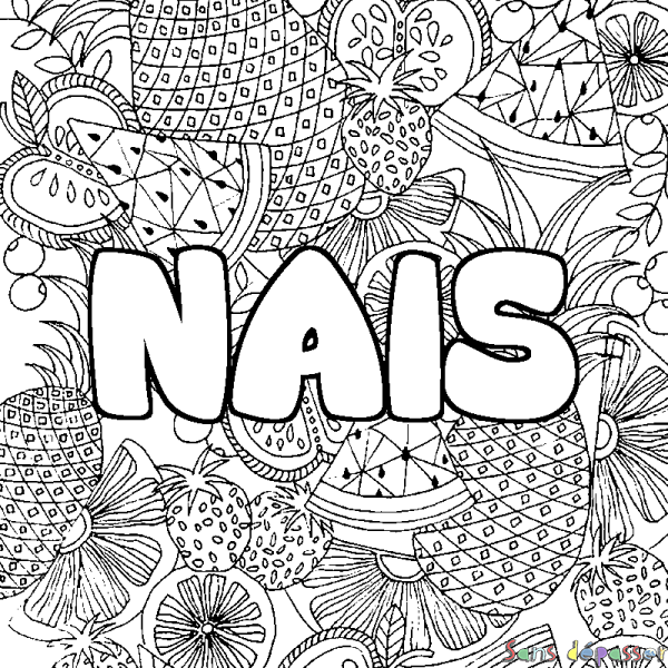 Coloriage prénom NAIS - d&eacute;cor Mandala fruits