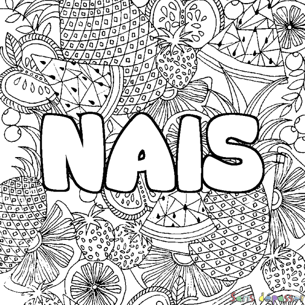 Coloriage pr&eacute;nom NAIS - d&eacute;cor Mandala fruits