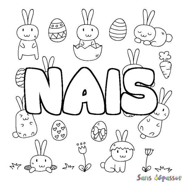 Coloriage pr&eacute;nom NAIS - d&eacute;cor Paques