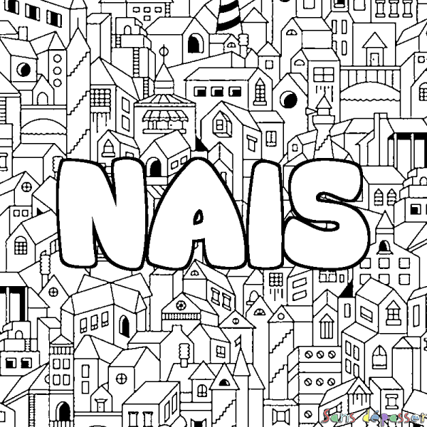 Coloriage pr&eacute;nom NAIS - d&eacute;cor Ville