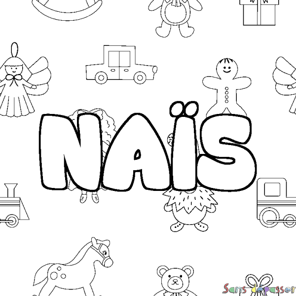 Coloriage pr&eacute;nom NA&Iuml;S - d&eacute;cor Jouets