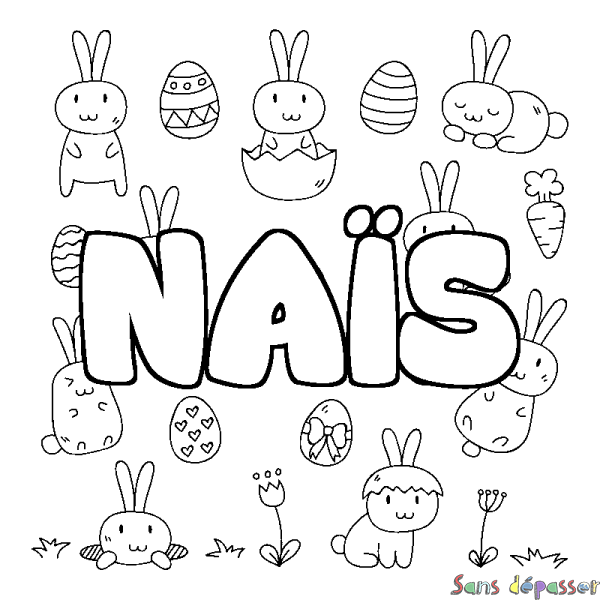 Coloriage pr&eacute;nom NA&Iuml;S - d&eacute;cor Paques