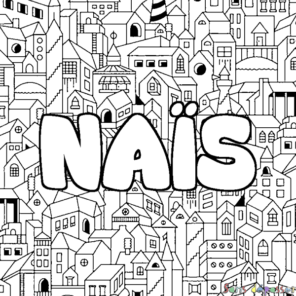 Coloriage pr&eacute;nom NA&Iuml;S - d&eacute;cor Ville
