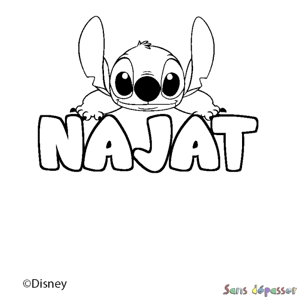 Coloriage pr&eacute;nom NAJAT - d&eacute;cor Stitch