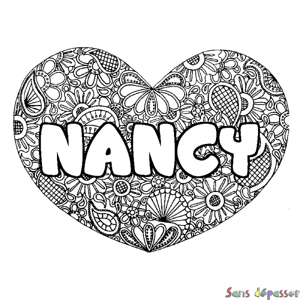 Coloriage prénom NANCY - d&eacute;cor Mandala coeur