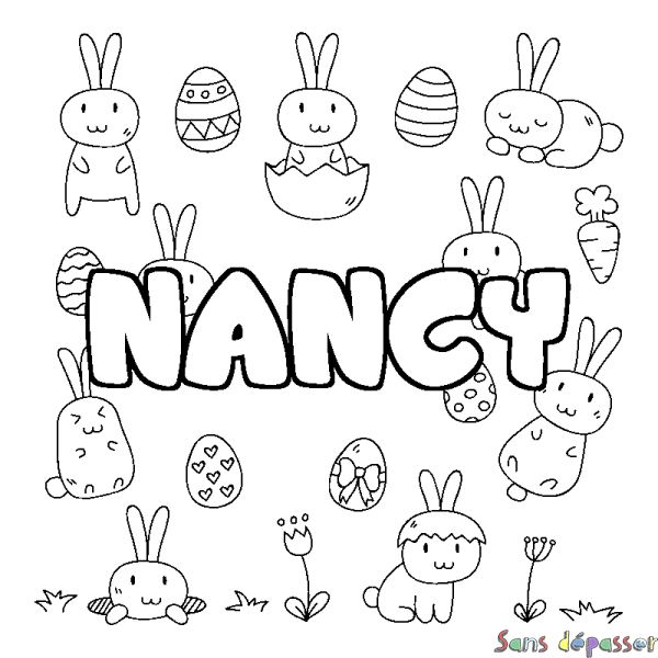 Coloriage pr&eacute;nom NANCY - d&eacute;cor Paques
