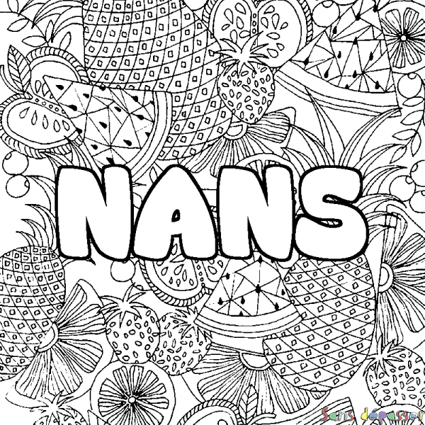 Coloriage prénom NANS - d&eacute;cor Mandala fruits