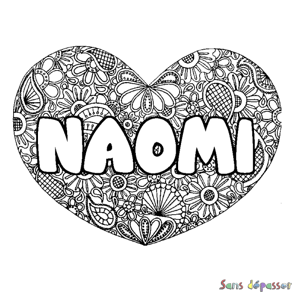 Coloriage prénom NAOMI - d&eacute;cor Mandala coeur