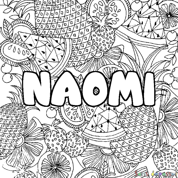 Coloriage prénom NAOMI - d&eacute;cor Mandala fruits