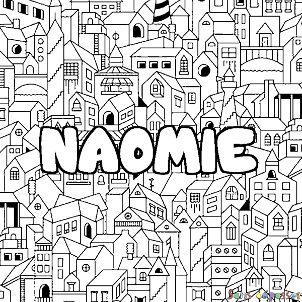 Coloriage prénom NAOMIE - d&eacute;cor Ville