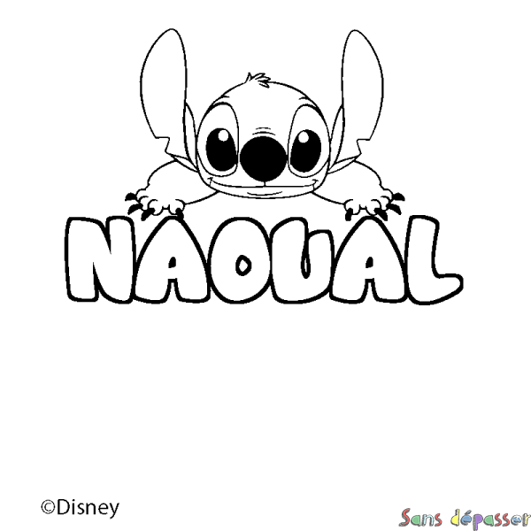 Coloriage pr&eacute;nom NAOUAL - d&eacute;cor Stitch