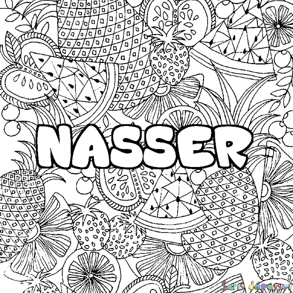 Coloriage prénom NASSER - d&eacute;cor Mandala fruits