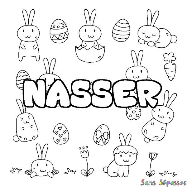 Coloriage pr&eacute;nom NASSER - d&eacute;cor Paques
