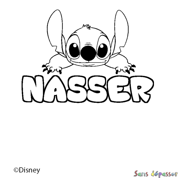 Coloriage pr&eacute;nom NASSER - d&eacute;cor Stitch