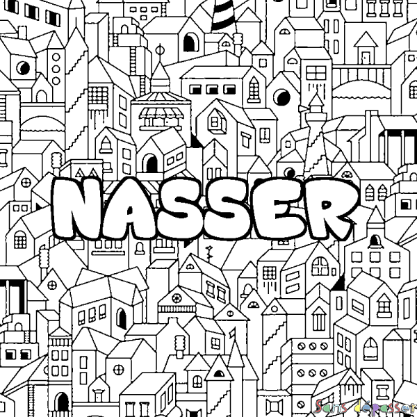 Coloriage prénom NASSER - d&eacute;cor Ville
