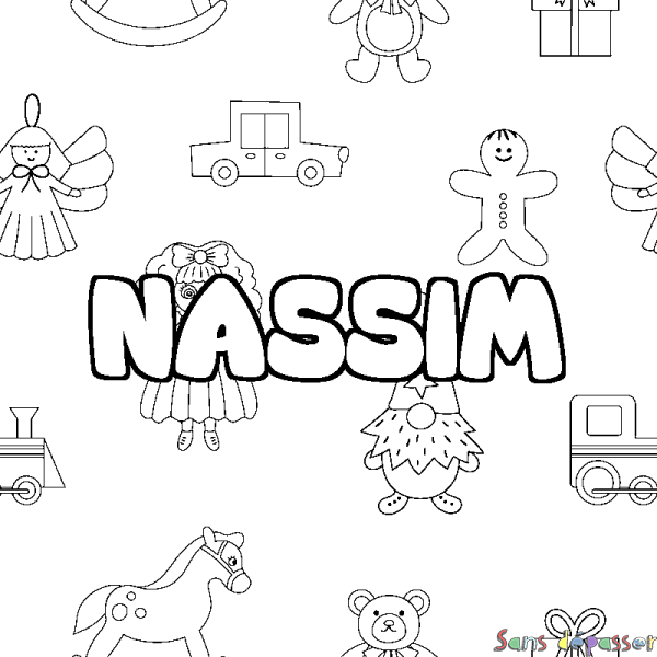 Coloriage pr&eacute;nom NASSIM - d&eacute;cor Jouets