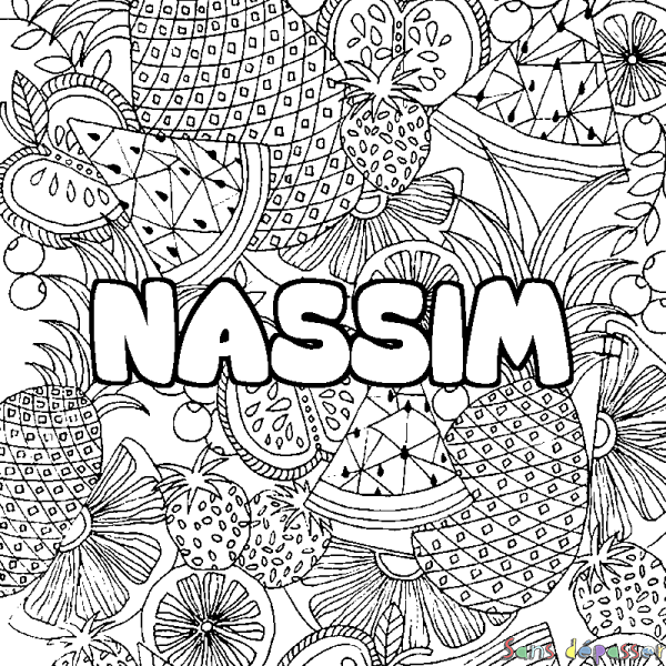 Coloriage prénom NASSIM - d&eacute;cor Mandala fruits