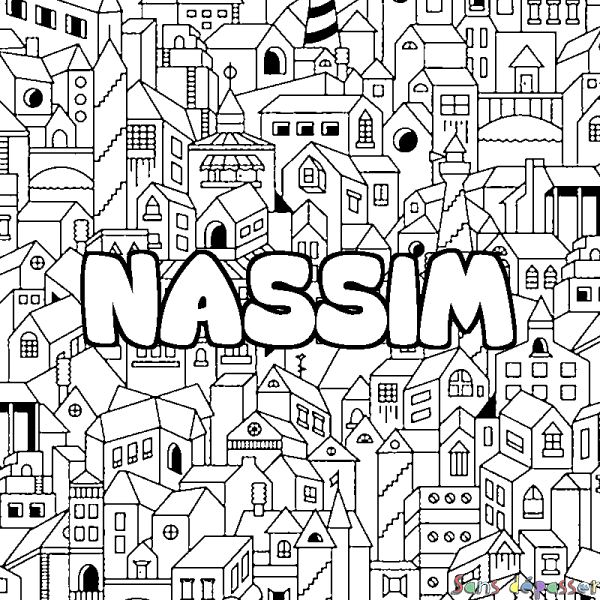 Coloriage prénom NASSIM - d&eacute;cor Ville