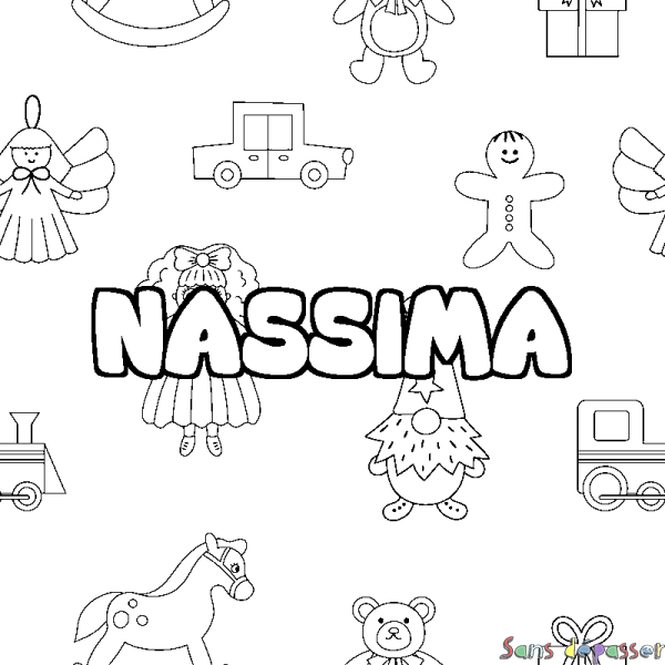Coloriage pr&eacute;nom NASSIMA - d&eacute;cor Jouets