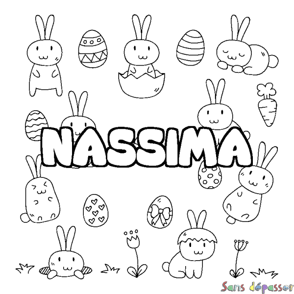 Coloriage pr&eacute;nom NASSIMA - d&eacute;cor Paques
