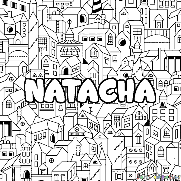Coloriage prénom NATACHA - d&eacute;cor Ville