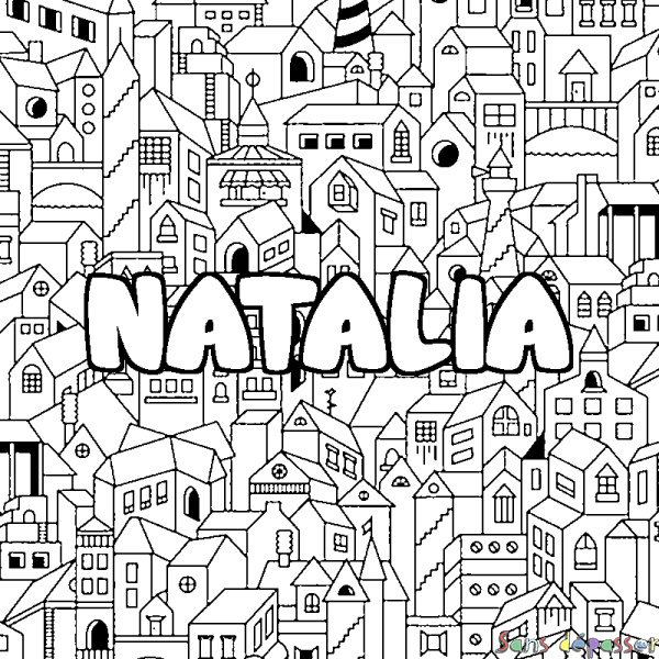 Coloriage prénom NATALIA - d&eacute;cor Ville