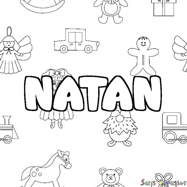 Coloriage prénom NATAN - d&eacute;cor Jouets