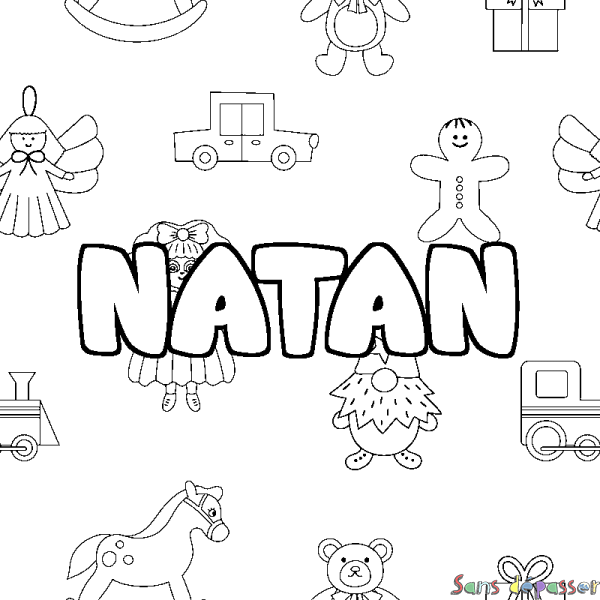 Coloriage pr&eacute;nom NATAN - d&eacute;cor Jouets