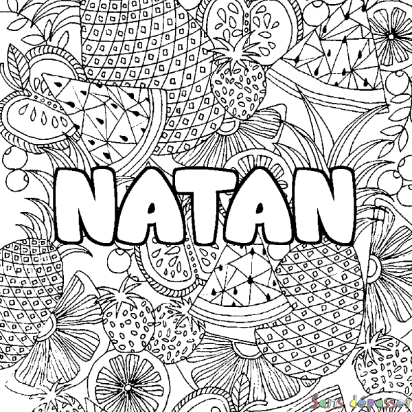 Coloriage prénom NATAN - d&eacute;cor Mandala fruits