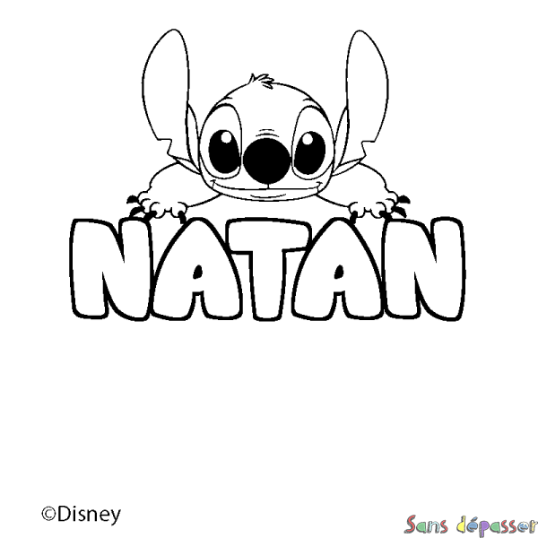 Coloriage pr&eacute;nom NATAN - d&eacute;cor Stitch