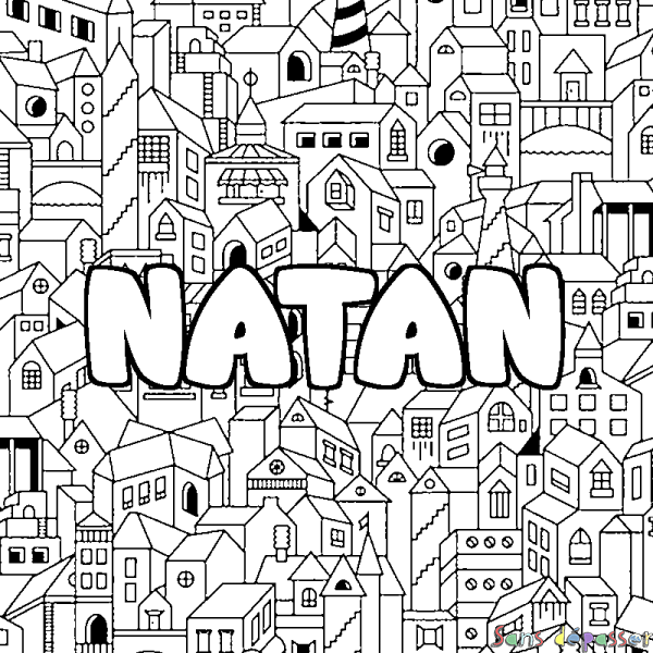 Coloriage prénom NATAN - d&eacute;cor Ville