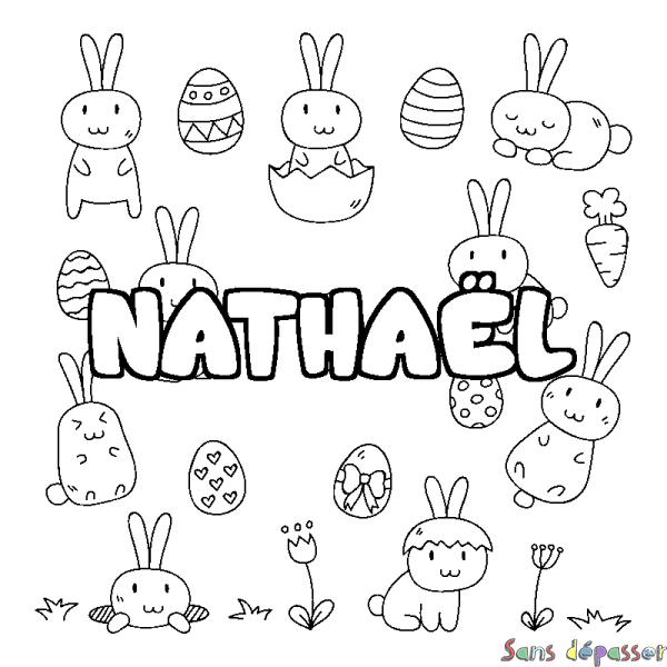 Coloriage pr&eacute;nom NATHA&Euml;L - d&eacute;cor Paques