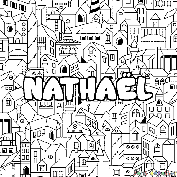 Coloriage prénom NATHA&Euml;L - d&eacute;cor Ville