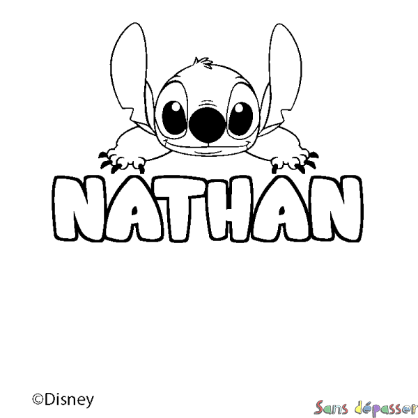Coloriage pr&eacute;nom NATHAN - d&eacute;cor Stitch