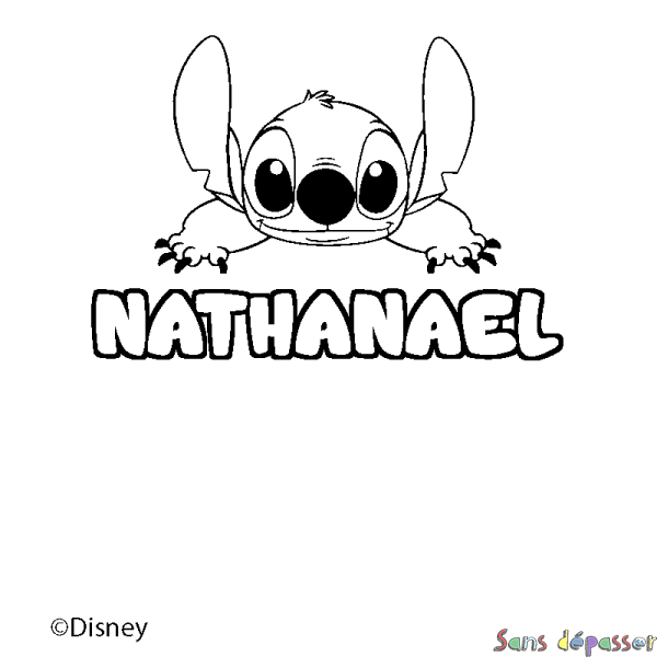 Coloriage pr&eacute;nom NATHANAEL - d&eacute;cor Stitch